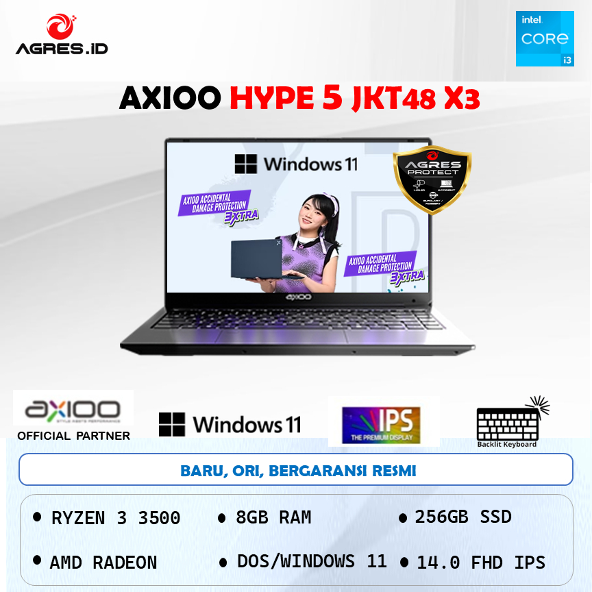 AXIOO HYPE 5 AMD X3 RYZEN 5 3500 8GB 256GB WINDOWS+OFFICE PERMANEN 14.0FHD IPS BLIT HDMI BLU