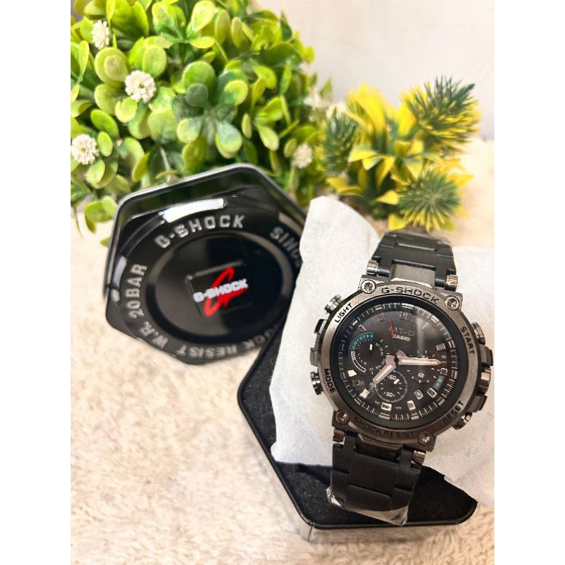 MT-G Casio G-Shock rantai stainless cowok,full BLACK