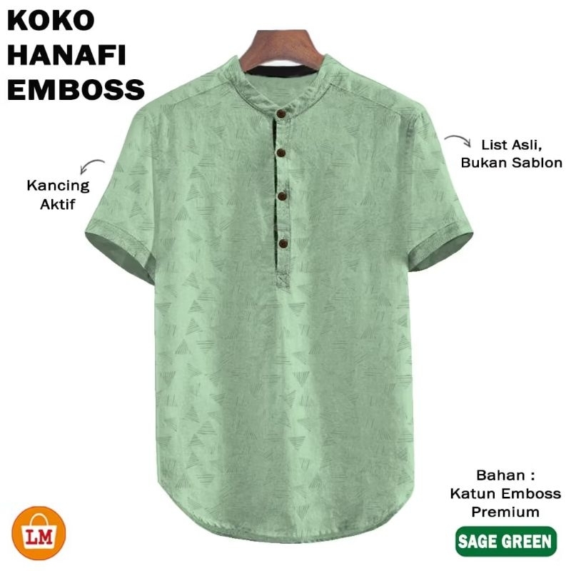 Handri - Baju kemeja Koko polos katun emboss jumbo premium import M L XL 2XL 3XL lengan tangan pende