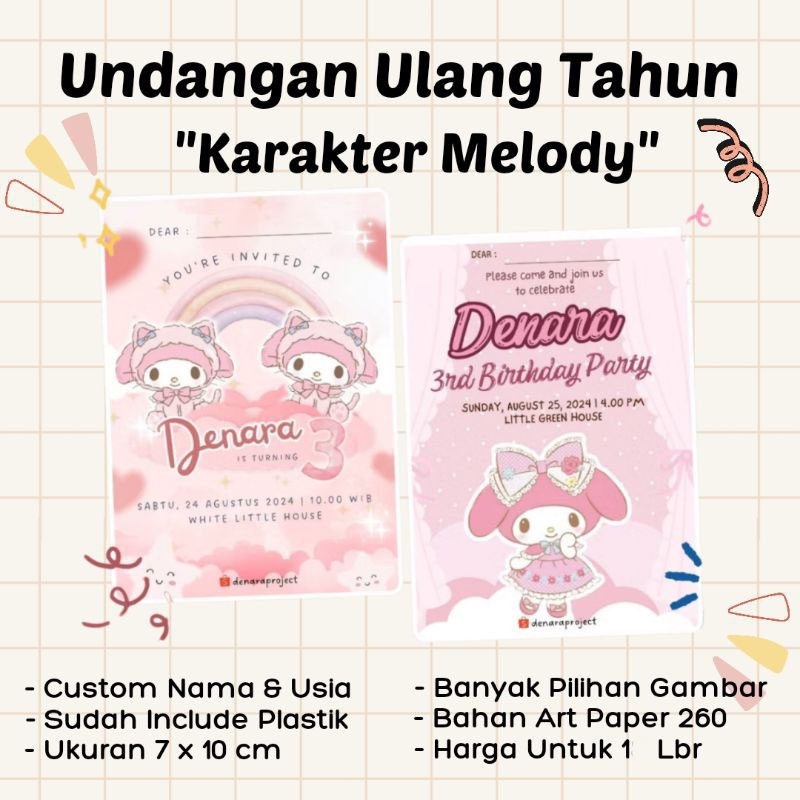 Undangan Ulang Tahun - My Melody Sanrio - Birthday Invitation Card My Melody Sanrio