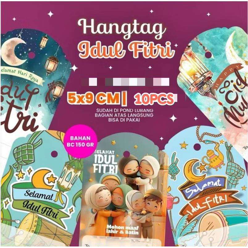 

10pcs HANG TAG IDUL FITRI/KARTU UCAPAN IDULFITRI/HANGTAG PARCEL LEBARAN FREE TALI RAMI