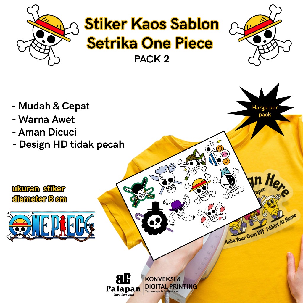 Stiker sablon one piece logo / stiker baju setrika design one piece pack 2 / stiker setrika sablon