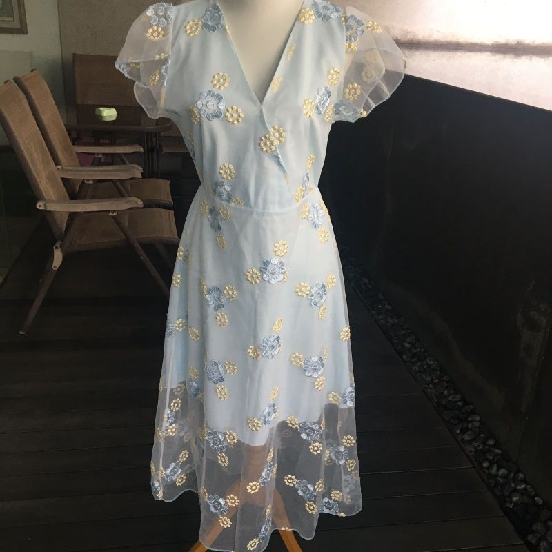 MIDI DRESS BUNGA BIRU MUDA / M / CODE 200 (8) / BKK PREMIUM