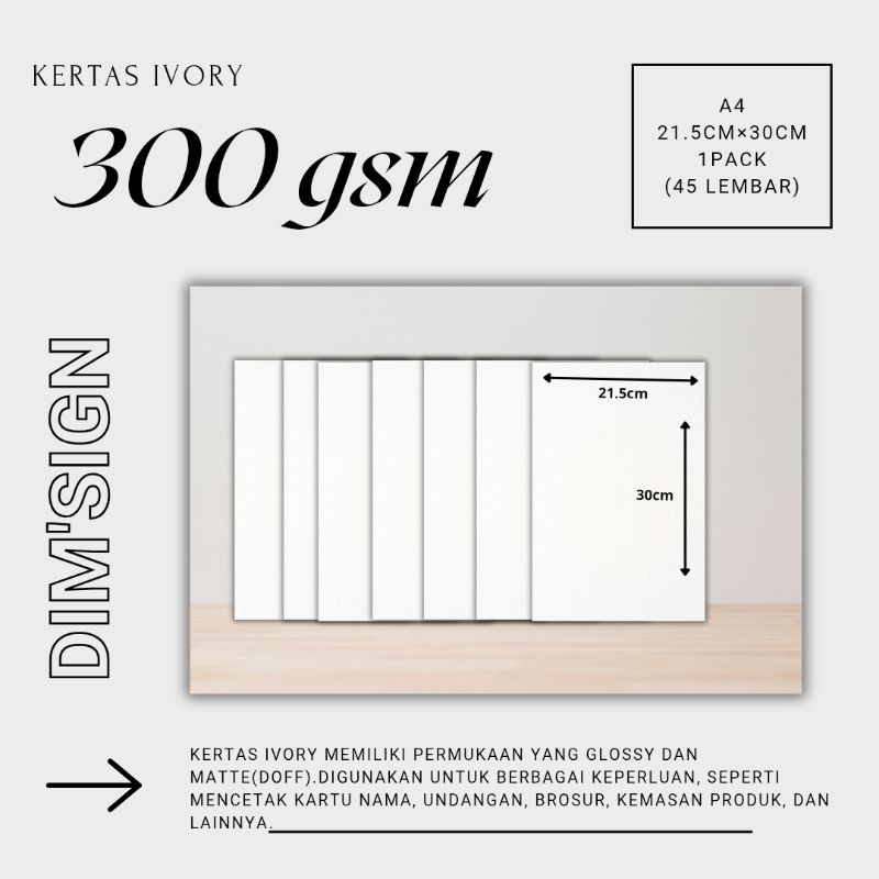 kertas Ivory A4 Ketebalan 210gsm, 230gsm, 250gsm, 300gsm, 350gsm,400gsm