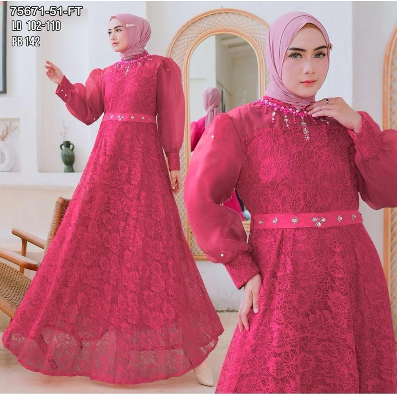 gamis gaun brukat khusus pink fanta / fuscia