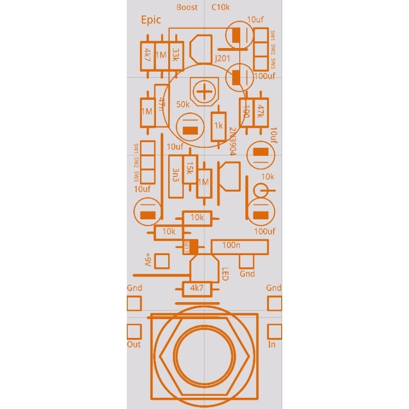 PCB EFEK GITAR EPIC BOOSTER IN 1590A