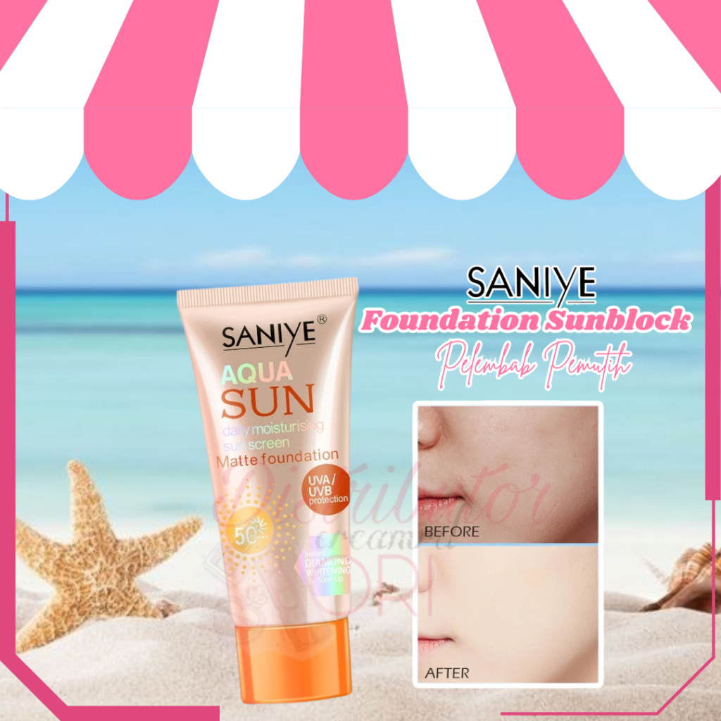 SANIYE BPOM Wajah Sunscreen SPF50 PA+++ Foundation Sunblock Pelembab Pemutih 50ML | READY