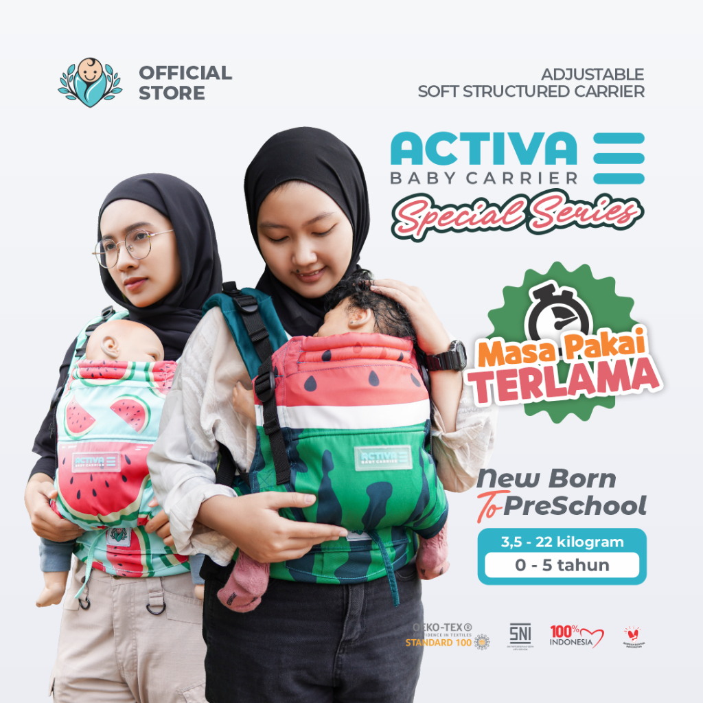BAYIKU.ID Activa Mark 3 Semangka Gendongan M-Shape SSC Adjustable Newborn-5Tahun Activa Baby Carrier