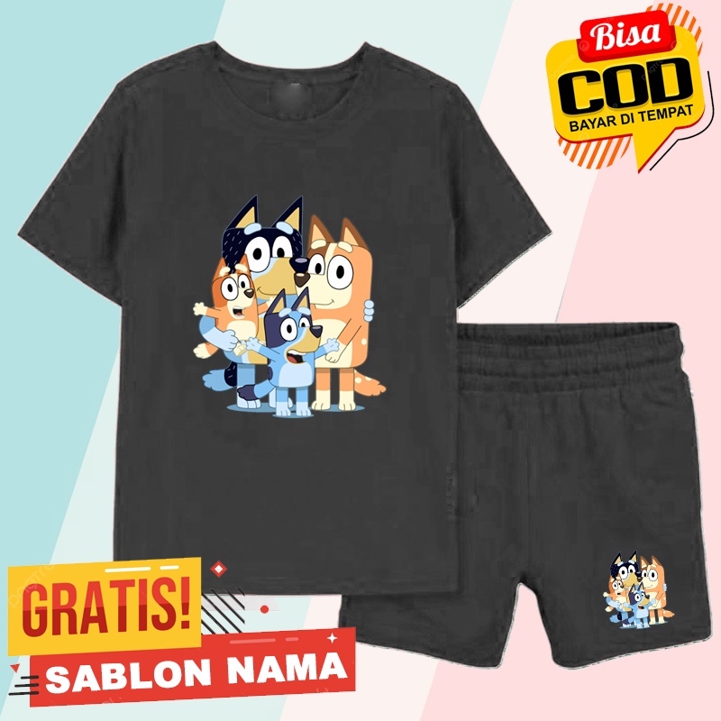 Stelan Kaos Anak Bluey Family Karakter / Baju Stelan Anak Laki Laki & Perempuan Bluey Family Karakte