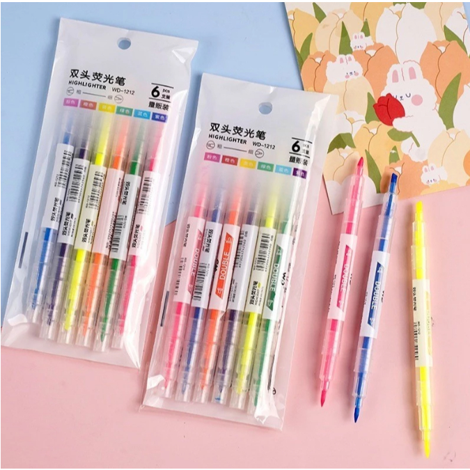 

Highlighter 2 Sisi Warna Warni Highlighter colorful 1 Set Isi 6Pcs 2 Arah Set Highlighter Dua Sisi Warna isi 6Pcs Pen 2 sisi