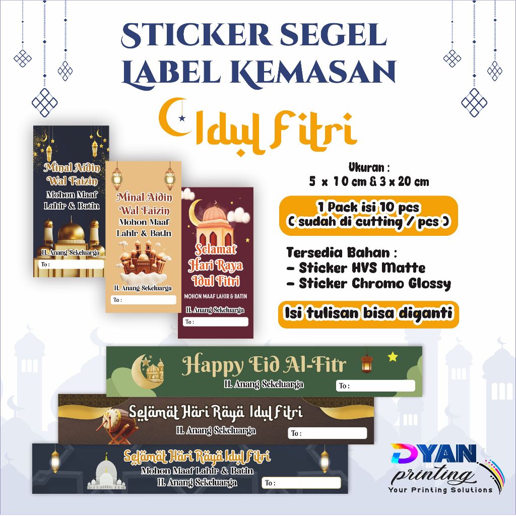 

10 PCS STICKER SEGEL LABEL KEMASAN IDUL FITRI ,CUSTOM TULISAN