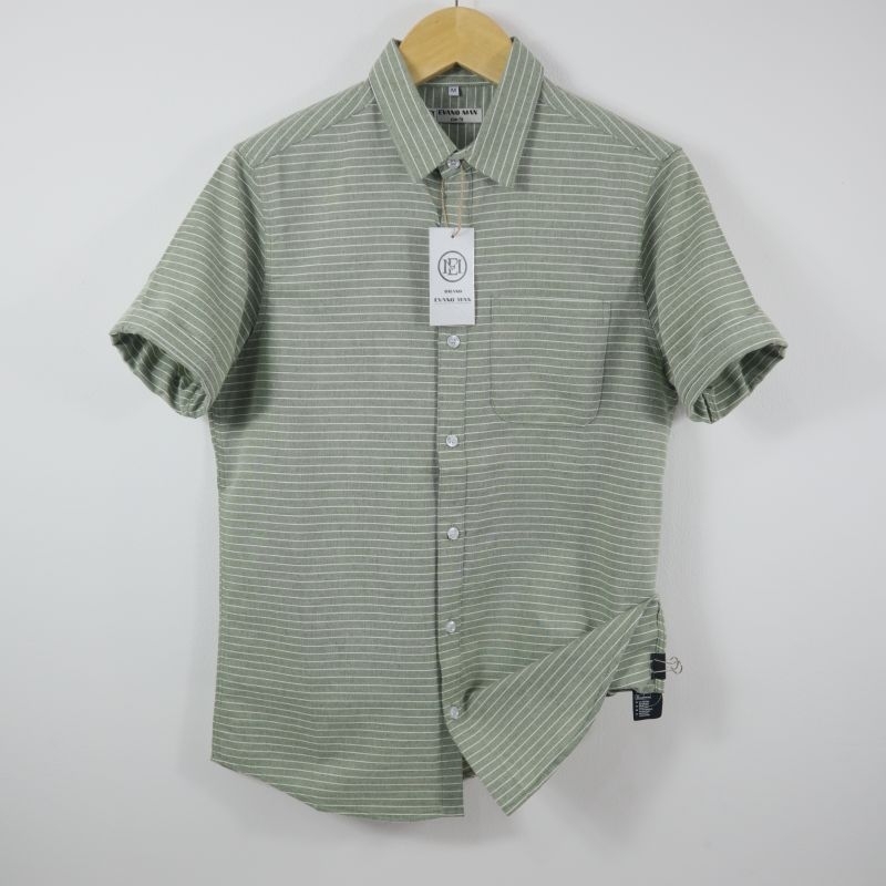 Kemeja katun salur lengan pendek Kemeja salur lengan pendek pria