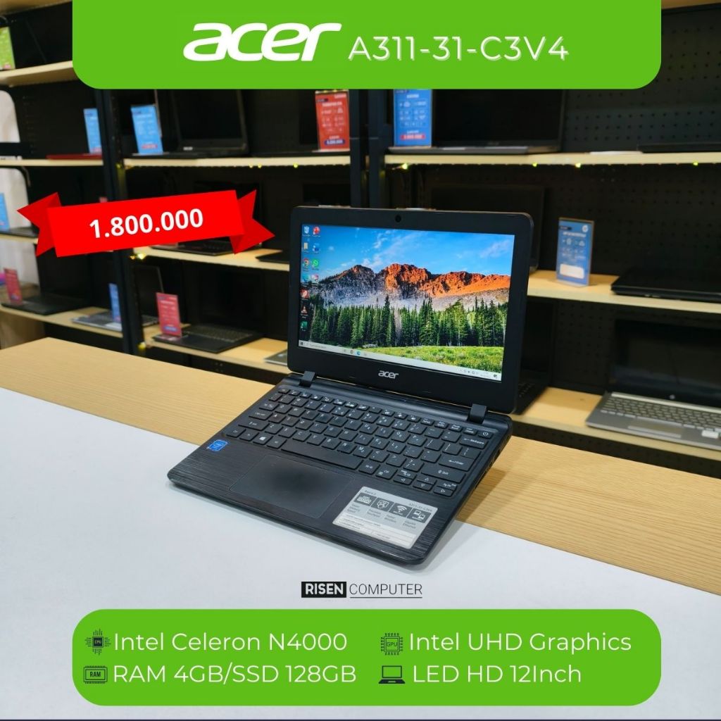 Second LAPTOP ACER ASPIRE 3 A311-31-C3V4 Intel Celeron N4000 RAM 4GB SSD 128GB Notebook 12inch Seken