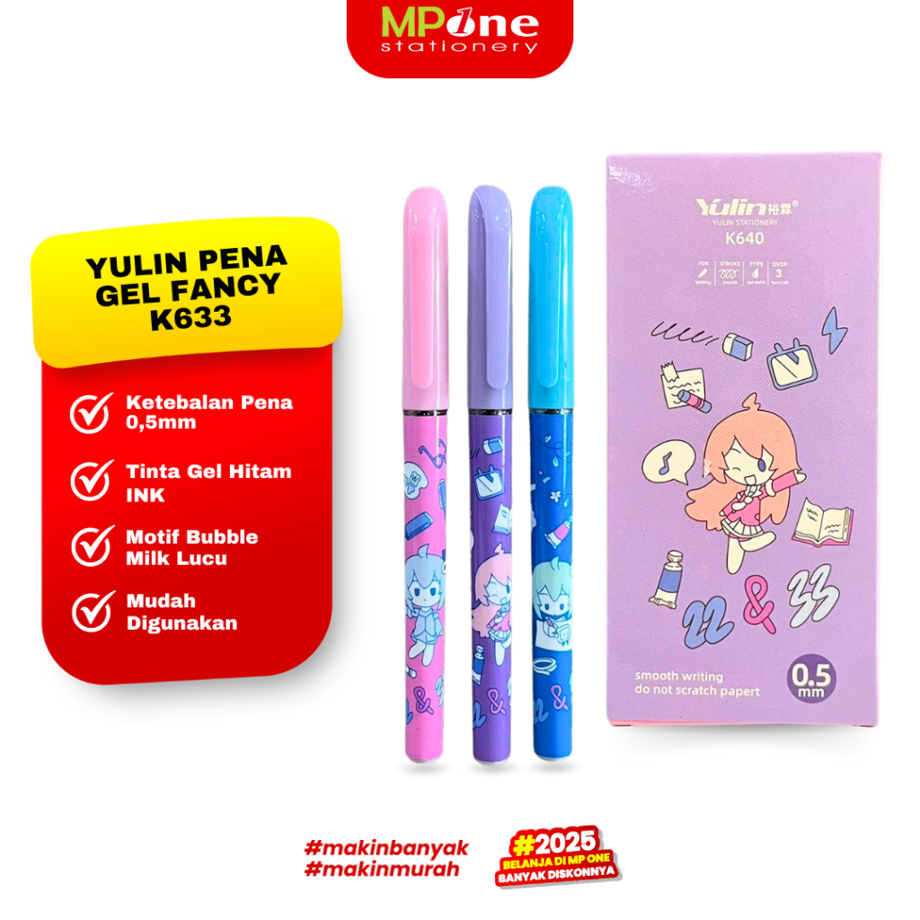 

(1 KOTAK) Yulin Pena Gel MURAH Fancy K640 Motif Fancy Tinta Hitam 0,5mm / Pulpen Gel Ink Fancy Isi 12 Pcs Yulin Pena K640