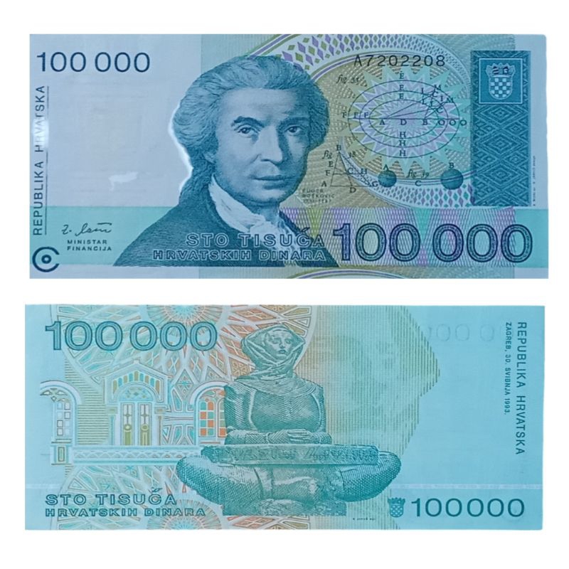 Uang Asing Kroasia 100000 Dinara gress