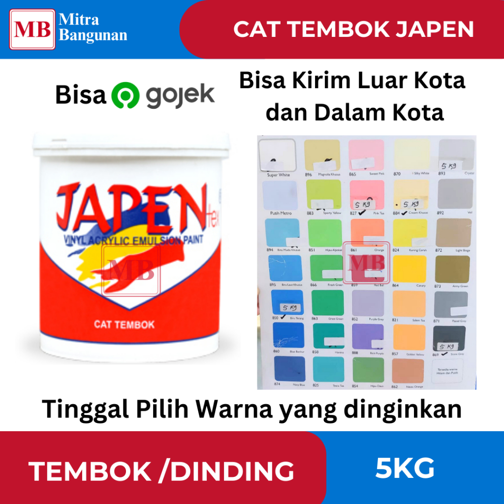 JAPEN JAPENTEX CAT TEMBOK DINDING / CAT AIR 5 KG BERBAGAI WARNA PINK, KREM, ABU, BIRU DLL