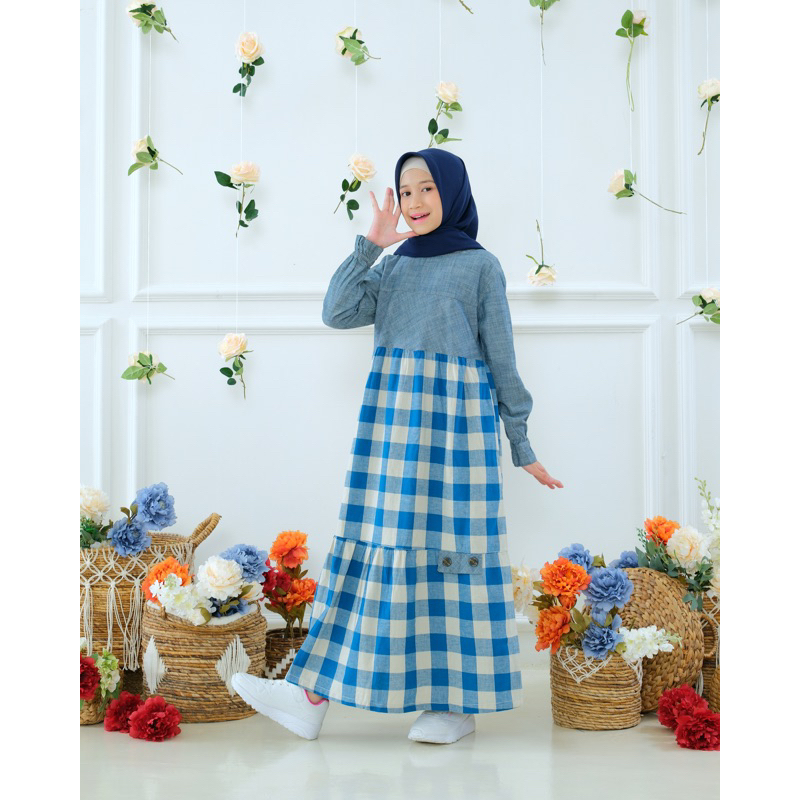 Gamis Anak Denim Kotak biru