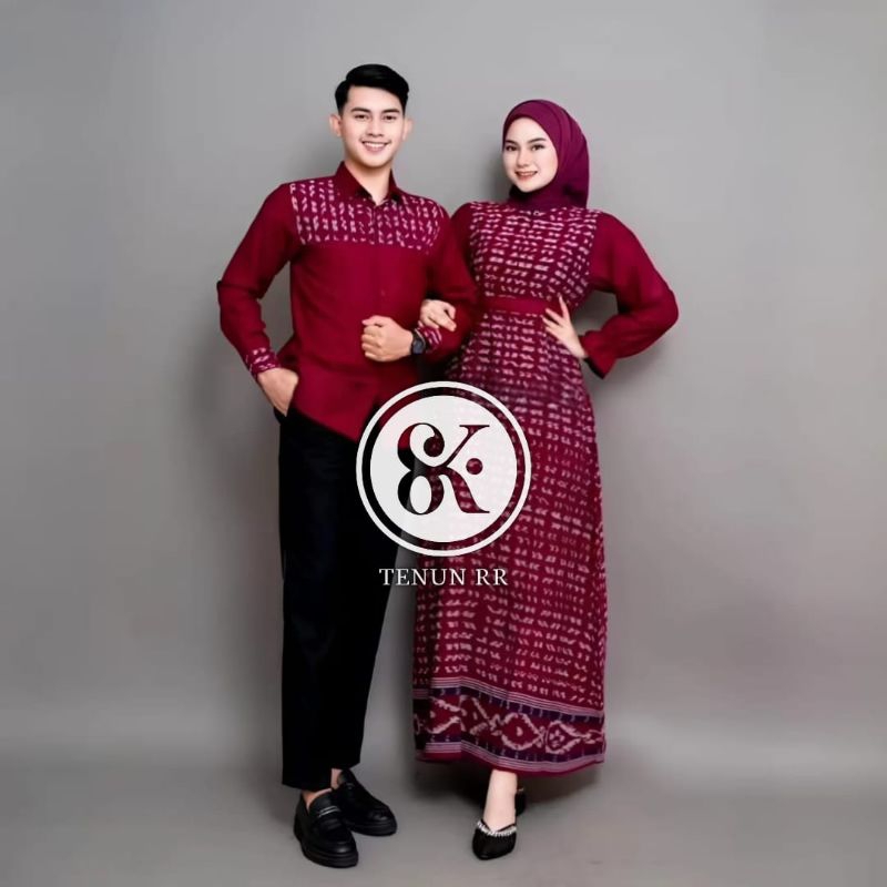 TENUN D.L - BAJU TENUN SET COUPLE KINANTI MERAH MAROON - GAMIS TENUN COUPLE SET PAKAIAN KONDANGAN HA