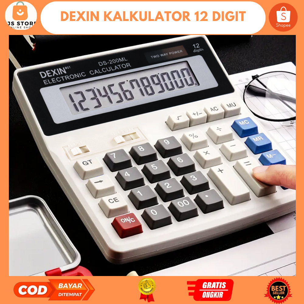 

DEXIN Kalkulator 12 Digit Large LCD Display Two Way Power Solar