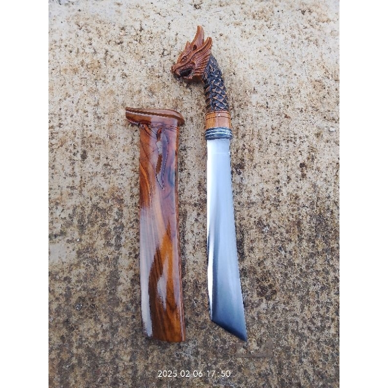 golok Tebas baja per ukir naga 30cm