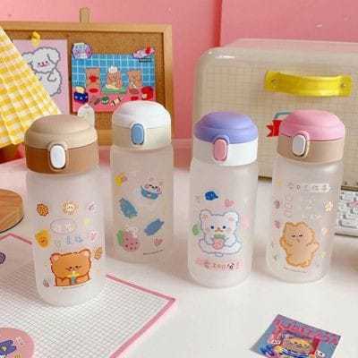 Botol Air Minum Aesthetic Lucu 480ml / Korean Glass Bottle
