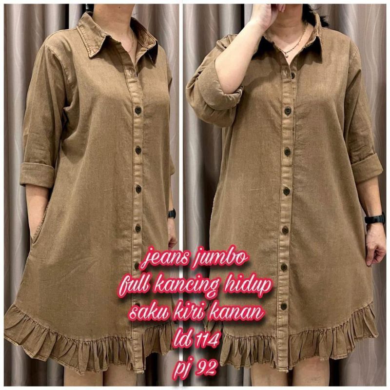 DRESS JEANS JUMBO / TUNIK RAMPEL POLOS JUMBO LD 114  BAHAN PREMIUM TIDAK KAKU
