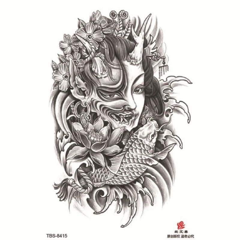 Tato Temporer Seri TBS Motif Pasukan Militer Wanita Jepang China Topeng Hantu - Tatto Tattoo Tempora