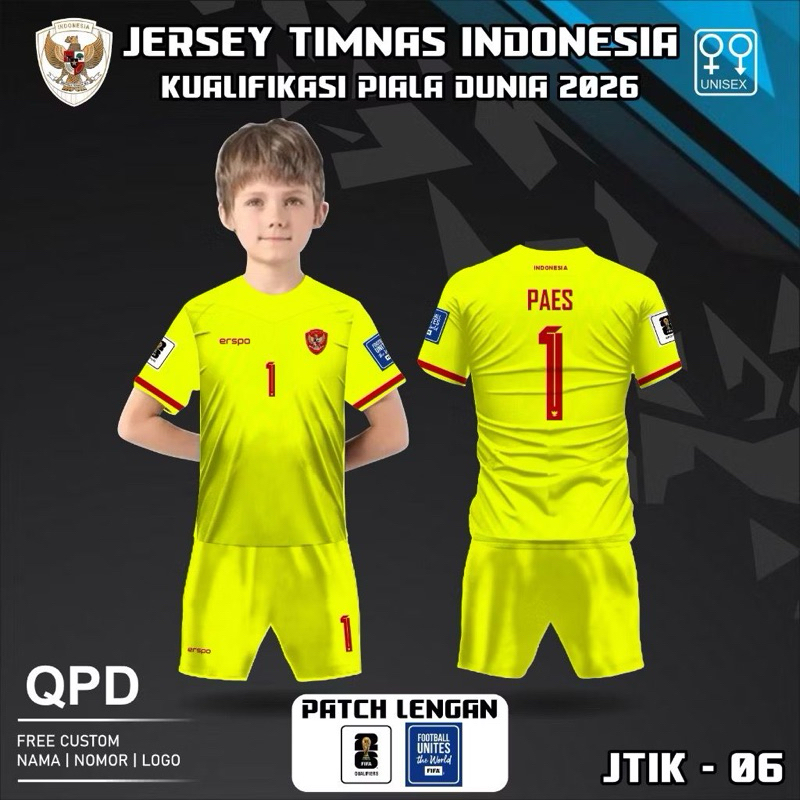 Setelan baju dan celana lengan pendek anak Jersey kiper anak timnas Indonesia baju sepak bola kaos f