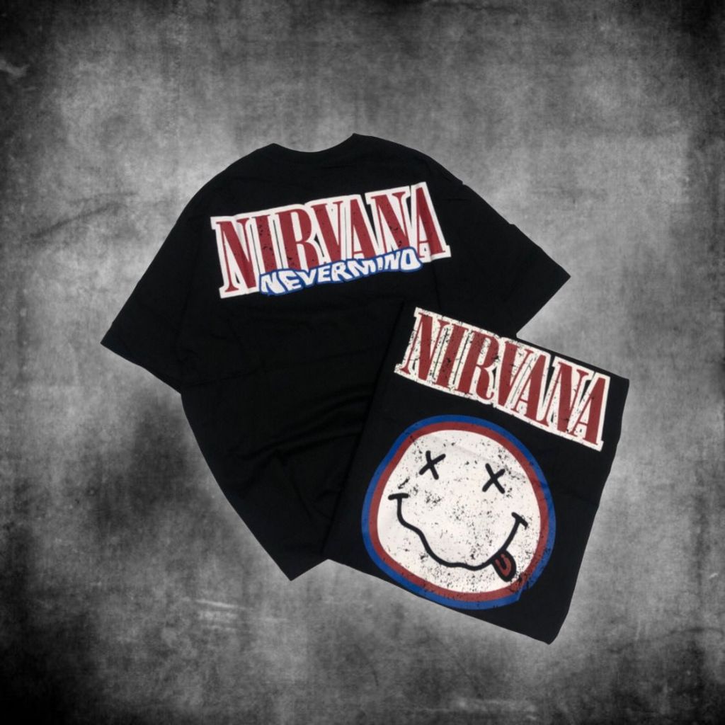 Baju Kaos Pull&Bear Oversize NIRVANA Smile - T Shirt Band Vintage NIRVANA Smile Black Oversized