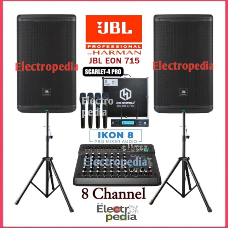 Paket Sound System Speaker Aktif 15inch JBL EON175 Mixer Baretone ikon 8ch Mic Wireless Hardwell ori