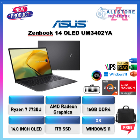 Asus Zenbook 14 OLED UM3402YA Touchscreen Ryzen 7 7730U 16GB 1TB Win11 14.0 OLED 2.8K