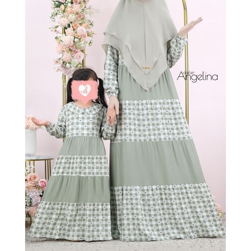 Bella Dress Atelier Angelina Love in Plaid Sage Cream  Viscose Gamis Sage Dress