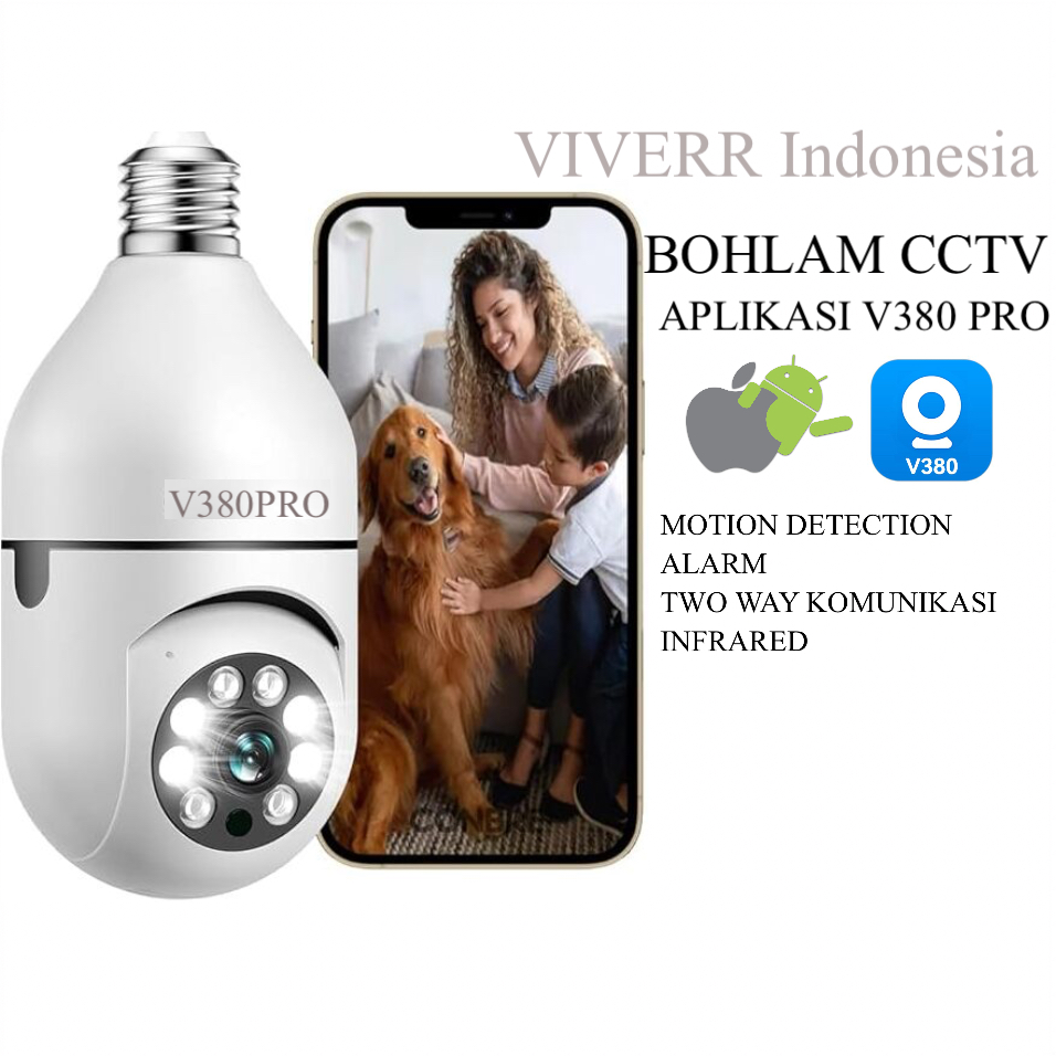 [ APPV380/V380PRO] IPCAM CAMERA PTZ BOHLAM GANTUNG FULL LED WITH INFRARED CCTV BULB WIFI APP V380 PA