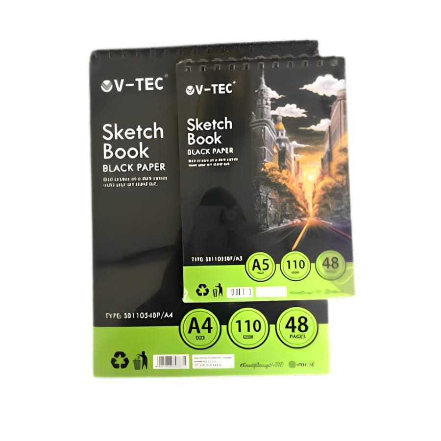 

V Tec Sketchbook Black Paper A4 A5 110GSM 48 Page / Sketchbook Hitam / Buku Sketsa Hitam / Notebook Polos / Note Book Hitam