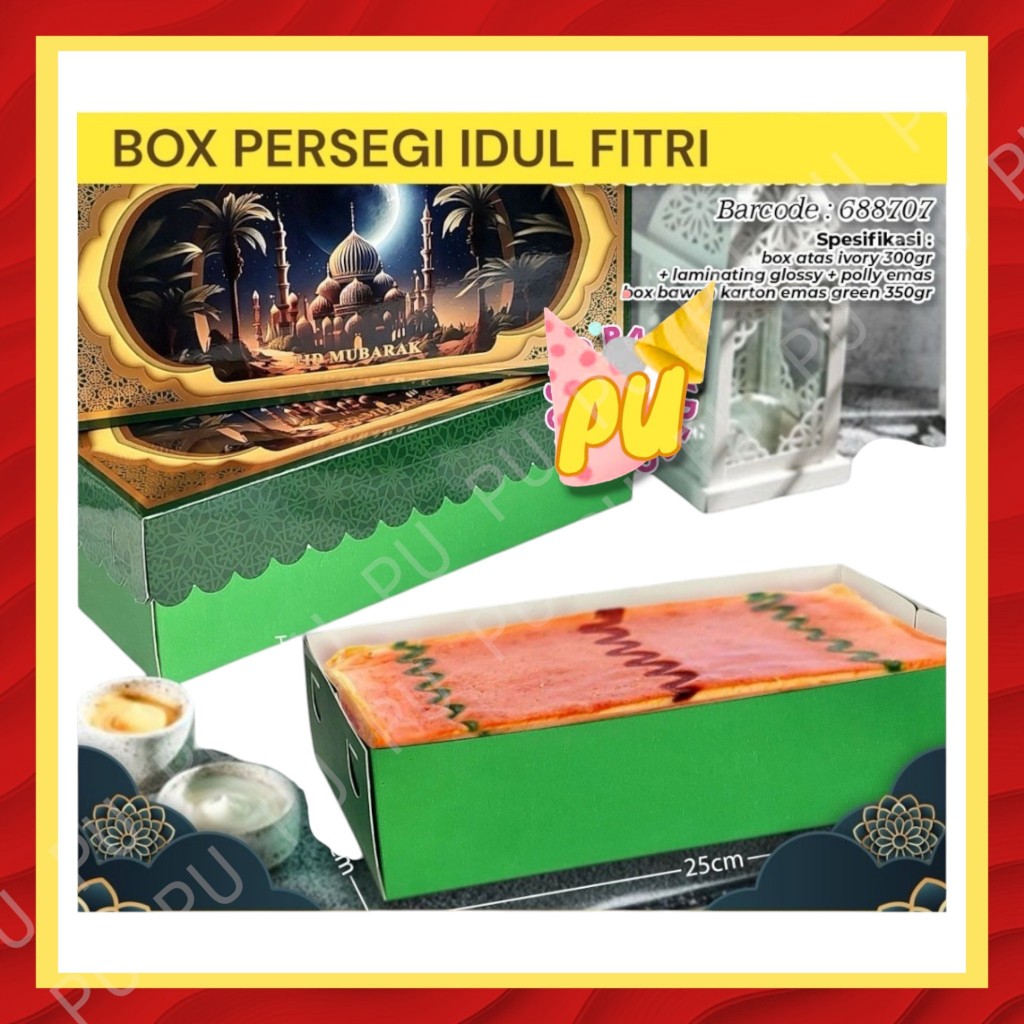 Box Idul Fitri PERSEGI / Kotak Kue Lebaran / Parcel Idul Fitri / Hampers Lebaran ukuran 25x12x7 cm