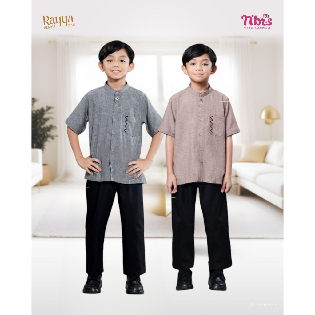 KOKO KEMEJA ANAK LAKI LAKI LENGAN PENDEK WAFA GREY MOCHA BY NIBRAS FASHION BAHAN AGAFYA WARNA ABU HI