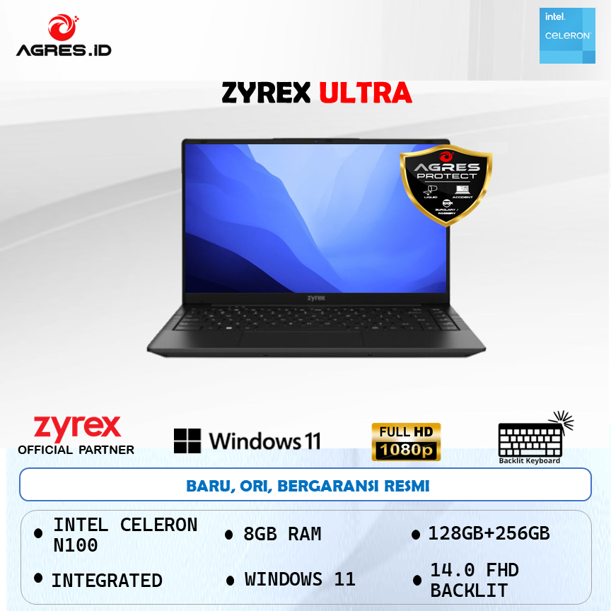 ZYREX ULTRA INTEL N100 8GB 128+256GB W11+OHS 14.0FHD BLIT METAL 2Y BLK