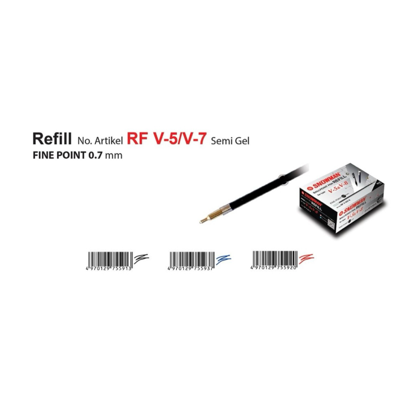 

REFILL BOLPEN SNOWMAN RF V-5/V-7 SEMI GEL FINE POINT 0.7mm REFILL BOLPEN V5 & V8