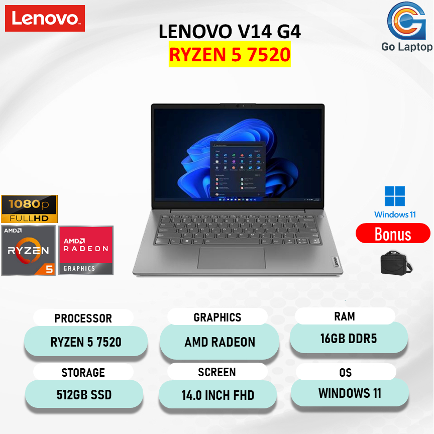 Laptop Lenovo V14 G4 Ryzen 5 7520U RAM 16GB 512GB SSD 14.0" FHD WIN11
