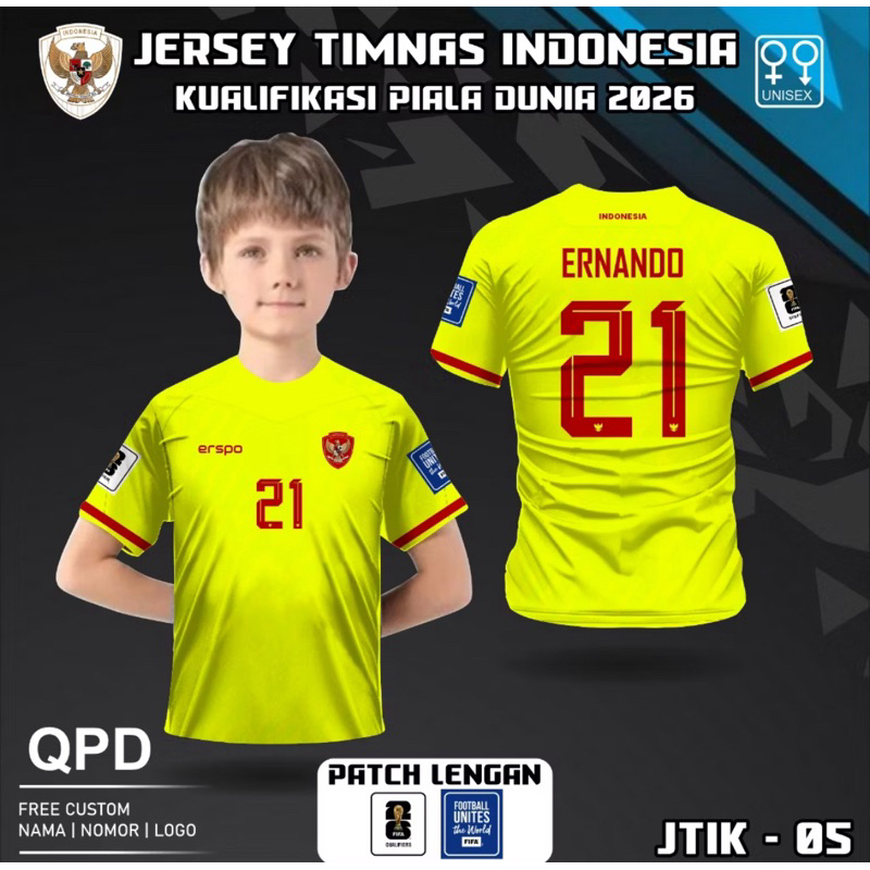 Atasan Baju kiper Jersey Anak Timnas Indonesia kaos bola lengan pendek baju futsal kualifikasi piala