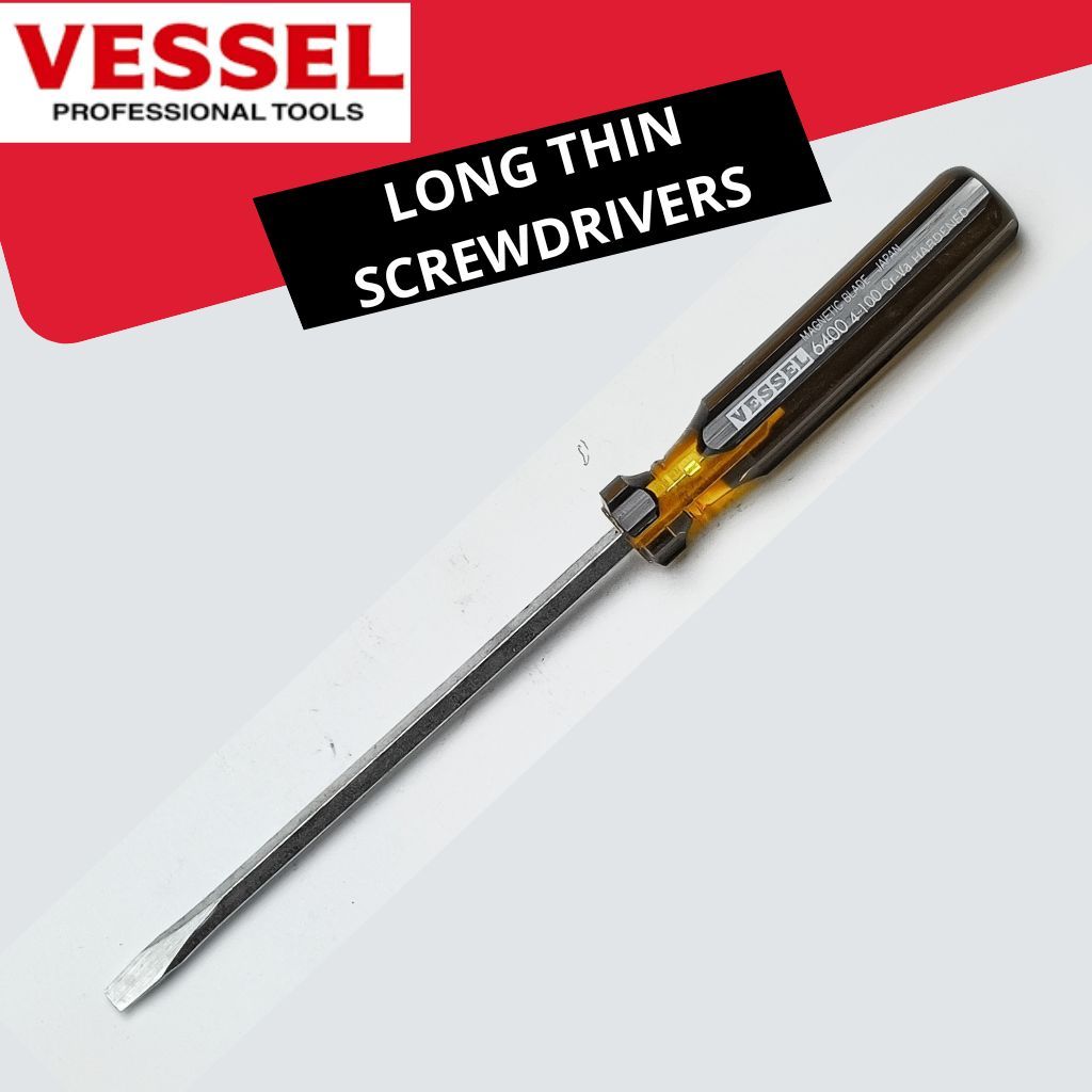 Vessel Obeng Tipe 6400 Long Thin Screwdrivers Obeng Ori Japan Jepang Plus +1 Minus -4 Magnet