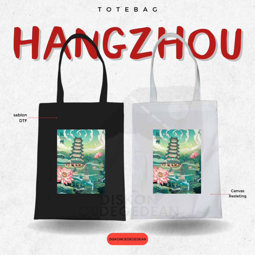 Diskongedegedean Totebag Hangzhuo Souvenir Tas Oleh Oleh China Kanvas Resleting 2