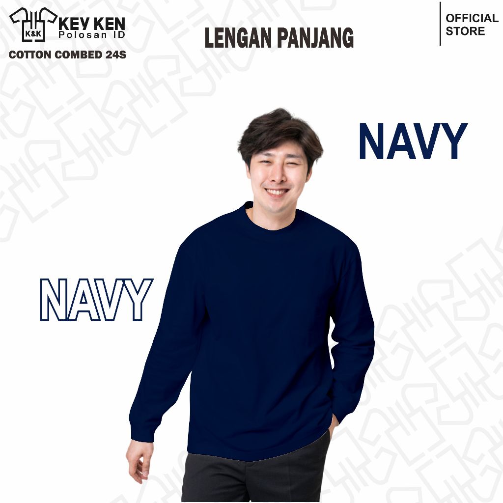 kaos cotton combed 30s lengan panjang biru navy pria wanita termurah