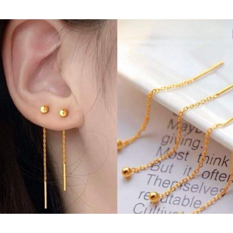 Anting Wanita Emas Gold jurai panjang bola