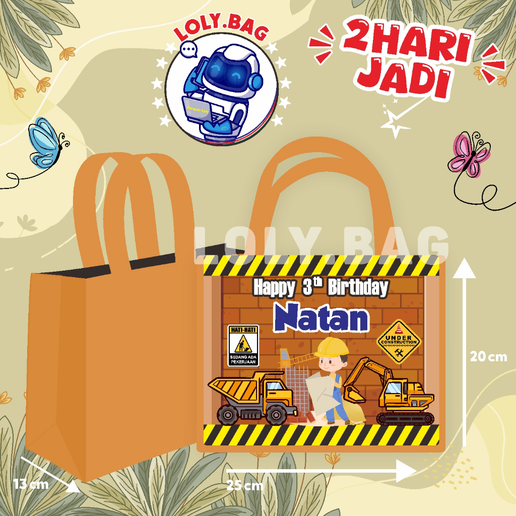 

Tas Ultah / Tas Ulang Tahun Murah/Goodie bag murah/souvenir ultah/Tas tema Excavator