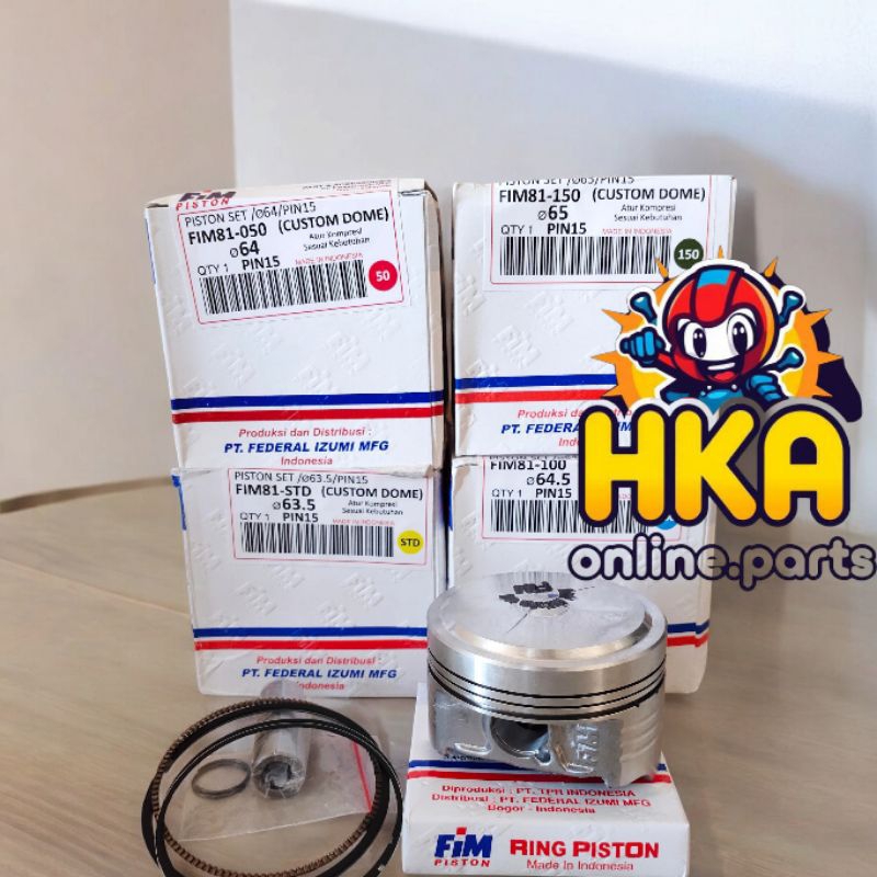 FIM Piston Kit Set Pin 15 Custom Dome Mentahan 63.5 64 64.5 65 FIM81 FIM 81 Original Mio GL Megapro 