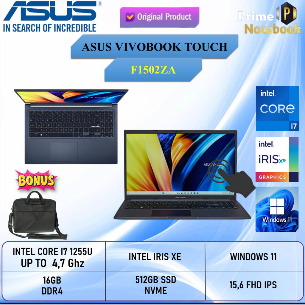 Laptop Asus Vivobook F1502ZA Touchscreen Core i7 1255 RAM 16GB 1TB SSD Windows 11 15.6 Inch FHD IPS