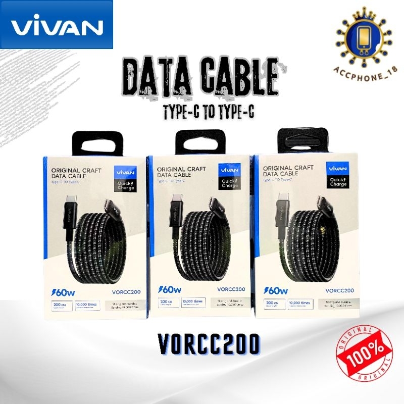 VIVAN VORCC200 ORIGINAL CRAFT DATA CABLE Type-C To Type-C 60W 200Cm