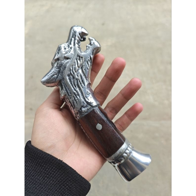 Gagang / Handle Golok Bahan alumunium cor kombinasi kayu sonokeling model Naga