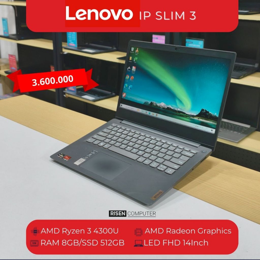 LAPTOP SECOND LENOVO Ideapad Slim 3 AMD Ryzen 3 4300U RAM 8GB SSD 512GB 14inch Notebook Seken Bekas 